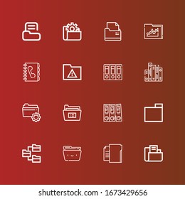 Editable 16 iconos de directorio para web y móvil. Conjunto de directorios incluidos iconos línea Carpeta, carpetas, archivos, libreta de teléfonos en rojo