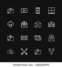 Editable 16 download icons for web and mobile. Set of download included icons line Servers, Email, Arrows, Sync, Mail, Mails, Cloud computing, Bottom, Navigation on black background