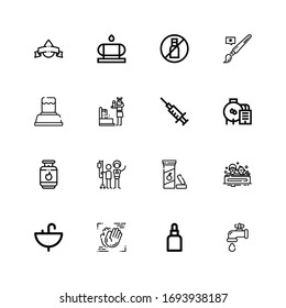Editable 16 iconos de caída para web y móvil. Conjunto de íconos de gota incluidos línea de grifo de agua, gotas, movimiento, rosado, baño, vitamina c, donación de sangre, gas, petróleo, sangre sobre fondo blanco
