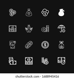 Editable 16 earning icons for web and mobile. Set of earning included icons line Money, Money bag, Coin, Funds on black background