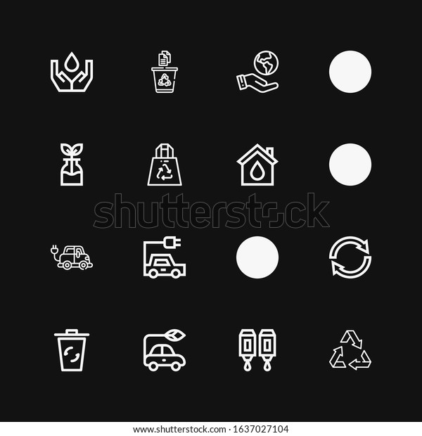 Editable 16\
ecological icons for web and mobile. Set of ecological included\
icons line Recycle, Cartridge, Electric car, Recycling bin, Reuse,\
Recycling, Ecology on black\
background