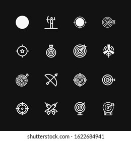 Editable 16 efficiency icons for web and mobile. Set of efficiency included icons line Target, Darts, Archery, Eolic energy, Nuclear energy on black background