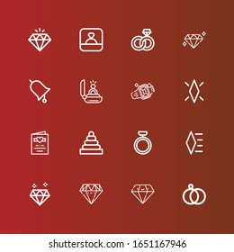 Bearbeitbare 16 Interfaces für Web und Mobile. Gruppe von Engagement inbegriffen Symbole Linie Hochzeitsringe, Diamond, Ring, Ringe, Hochzeitseinladung, Engagement auf Rot
