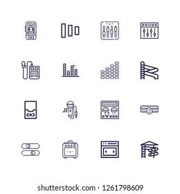 Editable 16 equalizer icons for web and mobile. Set of equalizer included icons line Slider, Amplifier, Sliders, Control panel, Singing, Audio player, Equalizer on white background