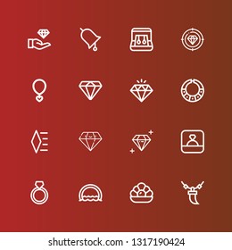 Editable 16 expensive icons for web and mobile. Set of expensive included icons line Necklace, Pearl, Ring, Diamond, Earrings, Jewelry on red