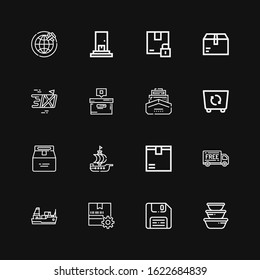 Editable 16 export icons for web and mobile. Set of export included icons line Container, Diskette, Package, Cargo ship, Delivery, Ship, Box, Shipping on black background