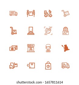 Bearbeitbar 16 Expresssymbole für Web und Mobile. Set mit ExpressSymbolen Zeile Lieferung, Logistik, Kurier, Expresso, Post, Bewegung, Ladung auf weißem Hintergrund