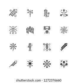 Editable 16 firecrackers icons for web and mobile. Set of firecrackers included icons line Firework, Fireworks, Chinese on white background