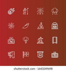 Editable 16 flag icons for web and mobile. Set of flag included icons line Gps, Jolly roger, Flag, Climbing, Bookmark, Sport, Balloon, Position, Mail box, Golfer, Iberia on red