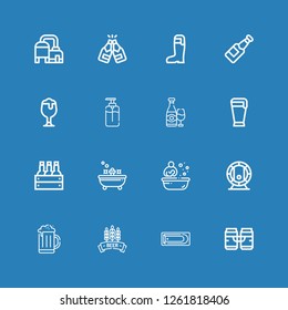 Editable 16 foam icons for web and mobile. Set of foam included icons line Beer, Bath, Soap on blue background