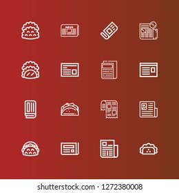 Editable 16 folded icons for web and mobile. Set of folded included icons line Taco, Newspaper, Tacos on red