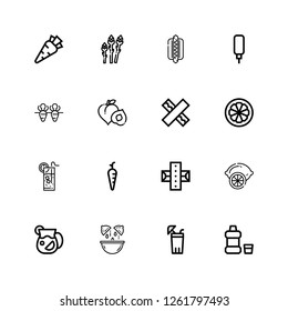 Editable 16 freshness icons for web and mobile. Set of freshness included icons line Mouthwash, Lemonade, Lemon, Juice, Gum, Carrot, Mangosteen, Chewing gum on white background