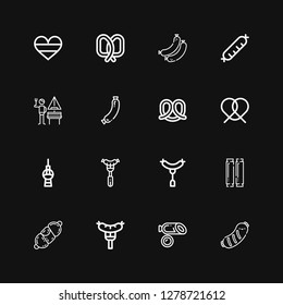 Editable 16 german icons for web and mobile. Set of german included icons line Sausage, Fernsehturm berlin, Pretzel, German, Sausages, Germany on black background