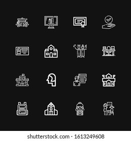 Editable 16 graduation icons for web and mobile. Set of graduation included icons line Lesson, Student, School, Backpack, Study, Graduation, Diploma, Success on black background