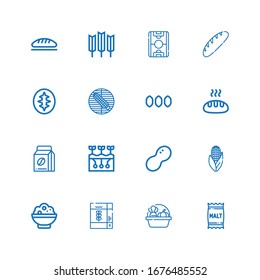 Editable 16 grain icons for web and mobile. Set of grain included icons line Malt, Harvest, Cereal, Rice, Corn, Peanut, Farming, Coffee beans, Bread, Seeds on white background
