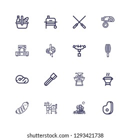 Editable 16 grill icons for web and mobile. Set of grill included icons line Meat, Picnic, Grill, Sausage, Bbq, Tongs, BBQ Butcher, Waffle iron, Skewers on white background