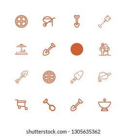 Editable 16 ground icons for web and mobile. Set of ground included icons line Satellite dish, Shovel, Wheelbarrow, Soil, Terra, Sand on white background
