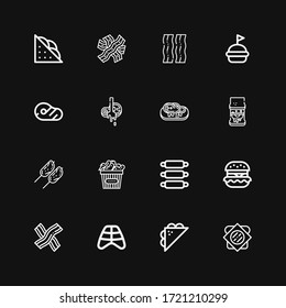 Editable 16 ham icons for web and mobile. Set of ham included icons line Sandwich, Ribs, Bacon, Hamburguer, Chicken, Steak, Butcher, Meat on black background