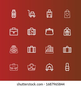 Editable 16 iconos de bolso para web y móvil. Conjunto de bolsos incluidos iconos línea Maleta, maleta, bolsa, bolso en rojo