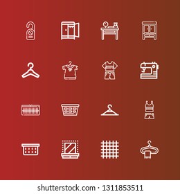 Editable 16 hanger icons for web and mobile. Set of hanger included icons line Hanger, Cloth, Dressing room, Laundry basket, Clothes, Clothing Laundry, Wardrobe on red