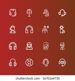 Editable 16 iconos de auriculares para web y móvil. Conjunto de auriculares incluidos íconos Auriculares, DJ, centro de llamadas, operador, auriculares, Cantar en rojo