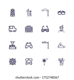 Editable 16 hipster icons for web and mobile. Set of hipster included icons line Selfie, Dandelion, Sunglasses, Helm, Chalk, Mustache, Phonograph, Hipster on white background