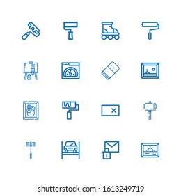 Editable 16 improvement icons for web and mobile. Set of improvement included icons line Painting, Erase, Repairing, Hammer, Roller, Eraser, Speed, Paint roller on white background