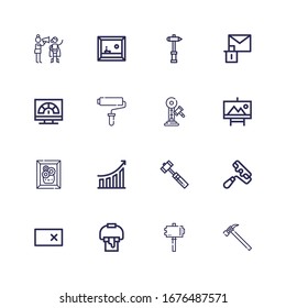 Editable 16 improvement icons for web and mobile. Set of improvement included icons line Hammer, Paint bucket, Erase, Paint roller, Performance, Painting, Speed on white background