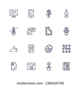 Editable 16 infographic icons for web and mobile. Set of infographic included icons line Certificate, Growth, Analytics, Anxiety, Pattern, Chart, Moon, Statistics on white background