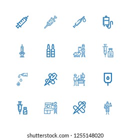 Editable 16 Injection Icons For Web And Mobile. Set Of Injection Included Icons Line Veterinarian, Needle, Vaccine, Blood Transfusion, Syringe On White Background