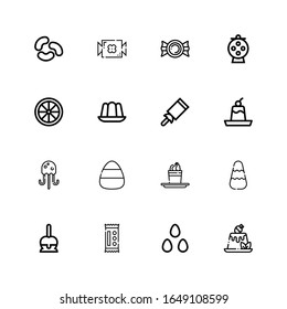 Editable 16 jelly icons for web and mobile. Set of jelly included icons line Pudding, Candies, Candy, Jellyfish, Jelly, beans on white background