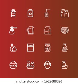 Editable 16 jug icons for web and mobile. Set of jug included icons line Milk, Pottery, Vase, Honey, Pitcher on red