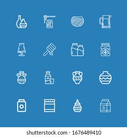 Editable 16 jug icons for web and mobile. Set of jug included icons line Milk, Pottery, Honey, Vase, Amphora, Jug, Pitcher on blue background