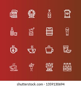 Editable 16 kettle icons for web and mobile. Set of kettle included icons line Beers, Oven, Barista, Tea, Coffee, Beer, Coffee grinder, Kettle on red