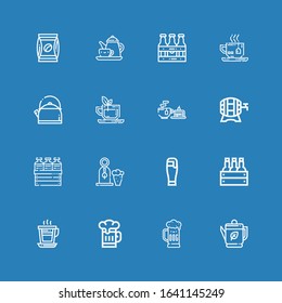 Editable 16 kettle icons for web and mobile. Set of kettle included icons line Kettle, Beer, Coffee, Tea, Beers on blue background