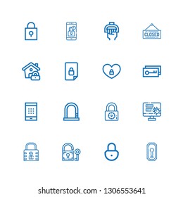 Editable 16 keyhole icons for web and mobile. Set of keyhole included icons line Keyhole, Padlock, Lock, Password, Key, Locked, Closed, Handle on white background