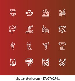 Editable 16 iconos gatitos para web y móvil. Juego de gatitos incluidos línea de iconos Cat, Collar, Pet, Veterinaria, Hamster, Kitty, Veterinario, Litro caja en rojo