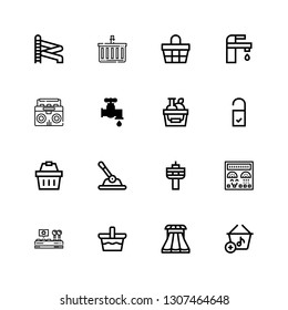 Editable 16 knob icons for web and mobile. Set of knob included icons line Basket, Sliders, Control, Control panel, Radio, Shopping basket, Doorknob, Faucet on white background