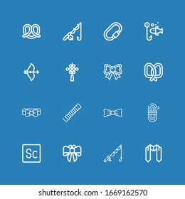 Editable 16 knot icons for web and mobile. Set of knot included icons line Sash, Fishing, Bow, Scout, Rope, Bow tie, Pretzel, Chinese knot, Carabiner on blue background