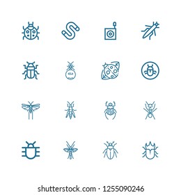 Editable 16 ladybug icons for web and mobile. Set of ladybug included icons line Beetle, Bug, Ant, Grasshopper, Locust, Ladybird, Worm, Ladybug on white background