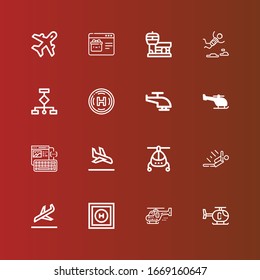Bearbeitbar 16 Landesymbole für Web und Mobile. Landeset inklusive Icons Linie Helicopter, Helipad, Landing, Skydiving, Seite, Wireframe, Wireframes, Flughafen, Webseite auf Rot