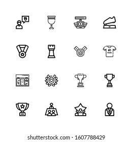 Editable 16 leader icons for web and mobile. Set of leader included icons line Businessman, Teamwork, Meeting, Trophy, Championship, Laurel, Topping, Best friend on white background