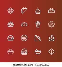 Editable 16 lettuce icons for web and mobile. Set of lettuce included icons line Lettuce, Salad, Hamburger, Burger, Sandwich, Cabbage, Taco on red