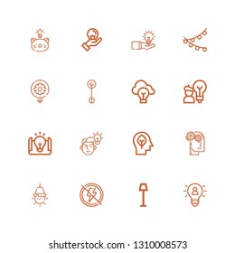 Editable 16 lightbulb icons for web and mobile. Set of lightbulb included icons line Idea, Lamp, Electricity, Thinking, Inspiration, Light on white background