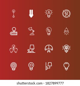 Editable 16 lightbulb icons for web and mobile. Set of lightbulb included icons line Idea, Lamp, Light, Brainstorming, Bulb, Electricity, Lightbulb on red
