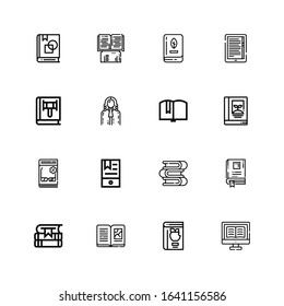 Editable 16 literature icons for web and mobile. Set of literature included icons line Ebook, Book, Books, Catalog, Judge, Art book on white background