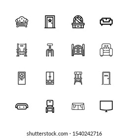 Editable 16 living icons for web and mobile. Set of living included icons line Night stand, Sofa, Chair, Door, Closet, Armchair, Doors, Dressing table on white background