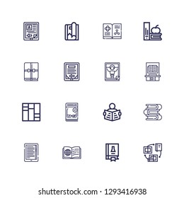 Editable 16 magazine icons for web and mobile. Set of magazine included icons line Books, Science book, Book, Ebook, Read, Catalog, Magazine on white background