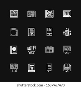 Editable 16 magazine icons for web and mobile. Set of magazine included icons line Book, Ebook, Books, Read, Booking on black background