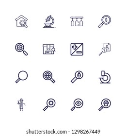 Editable 16 magnify icons for web and mobile. Set of magnify included icons line Magnifying glass, Search, Detective, Microscope, Searching, Zoom, Glass on white background